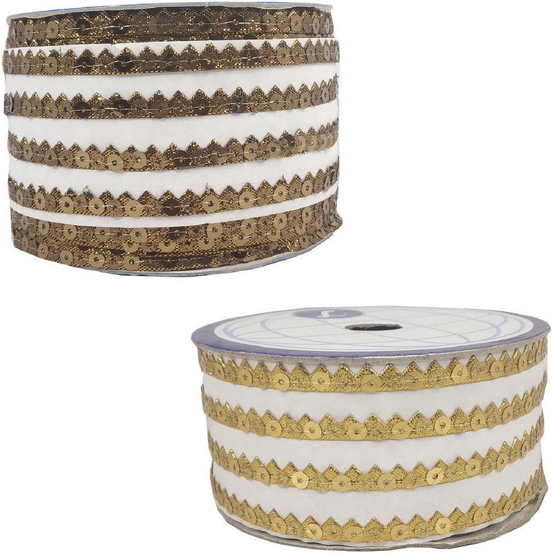Utkarsh CWG0342-003 Pack of 2 (45mtr & Width:7mm) Golden & Brown Gota Kinari Patti Sitara Border Lace Reel  (Pack of 2)