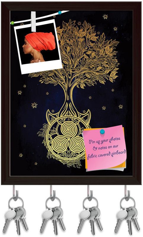 Artzfolio Romantic Tree Of Life Pin Board with Key Holders Dark Brown Frame 6x7.8inch Cork Bulletin Board  (Multicolor 6 x 7.8 inch (15 x 20 cms))