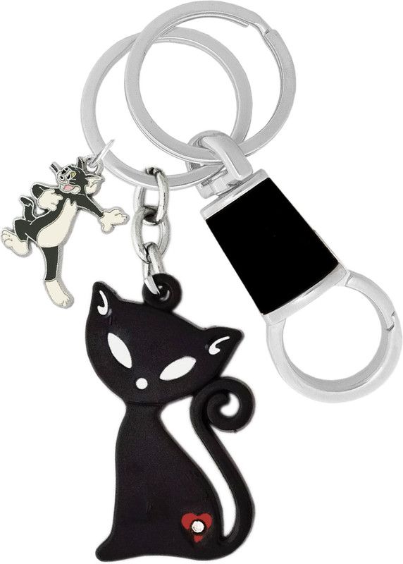 KYP Fashion Fashionable Charm Cute Cat Kitten & Cartoon Tom Shape Pendant Keyring Black Key Chain