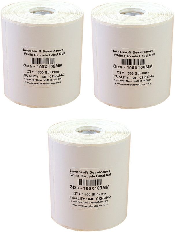 Sevensoft Developers 100X100MM Barcode Label Set of 3 Self-adhesive Paper Label  (White)