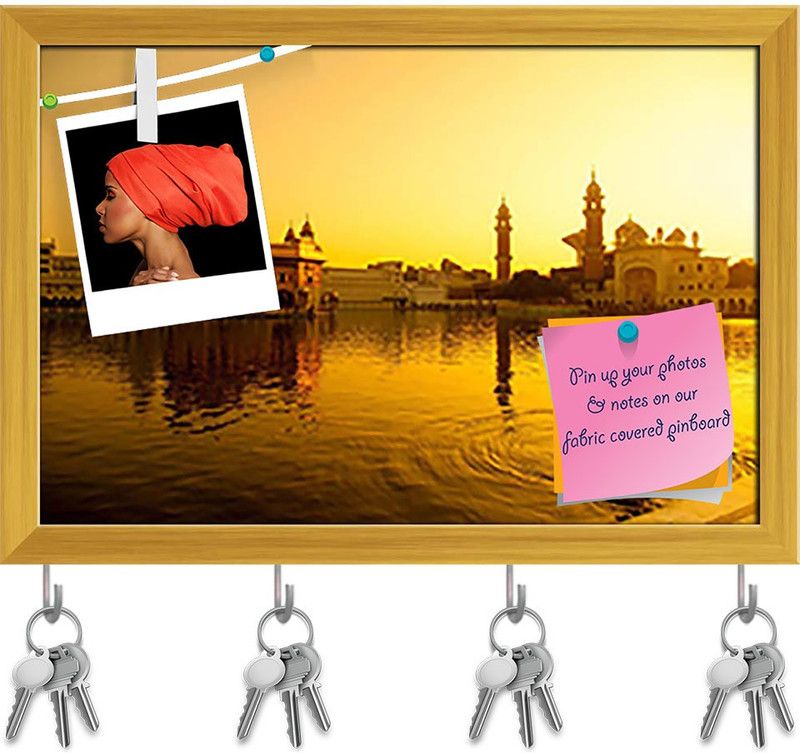 Artzfolio Golden Temple In Amritsar India Pinboard & Key Holders Golden Frame17.6x12inch Cork Bulletin Board  (Multicolor 17.6 x 12 inch (45 x 30 cms))