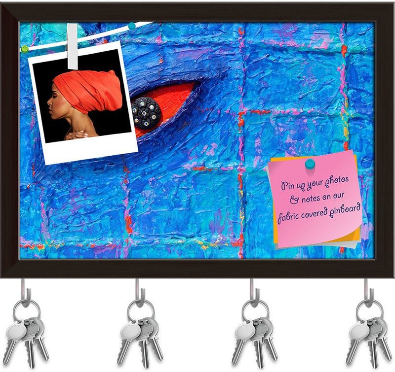 Artzfolio Red Eye D2 Pinboard with Key Holder Hooks Dark Brown Frame 11.5x8inch (29x20cms) Cork Bulletin Board  (Multicolor 11.5 x 8 inch (29 x 20 cms))