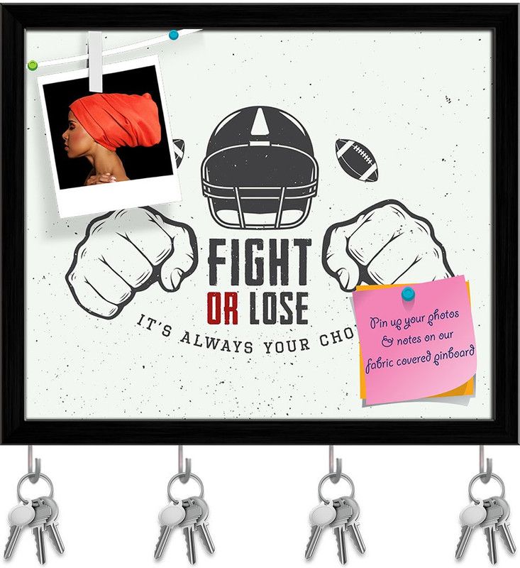 Artzfolio Rugby Or American Football Ball Pin Board with Key Holders Black Frame 7x6inch Cork Bulletin Board  (Multicolor 7 x 6 inch (18 x 15 cms))