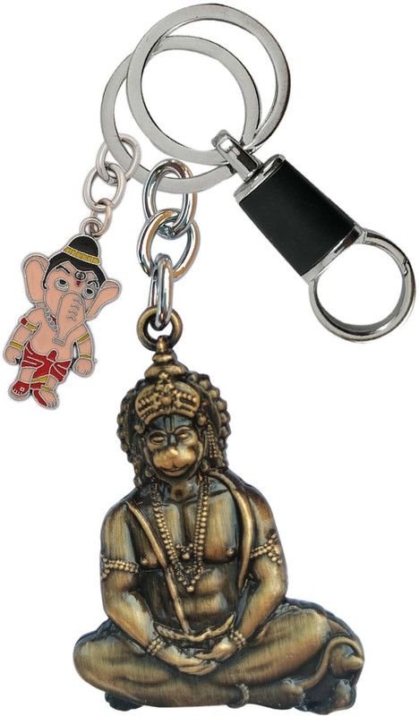 SHOKY LOOKS Double Side Hanuman Ji With Cute Ganesha Along With Balck Hanging Lock Key Chain