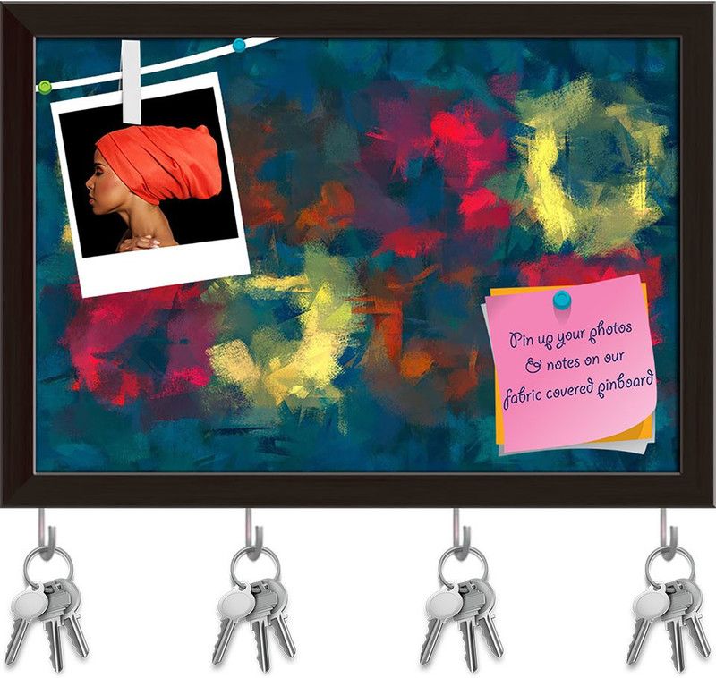 Artzfolio Abstract Art D28 Pinboard with Key Holder Hooks Dark Brown Frame 11.4x8inch Cork Bulletin Board  (Multicolor 11.4 x 8 inch (29 x 20 cms))