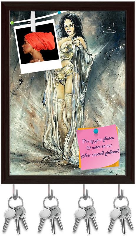 Artzfolio The Girl Vampire Pinboard with Key Holder Hooks Dark Brown Frame 12x16.5inch Cork Bulletin Board  (Multicolor 12 x 16.5 inch (30 x 42 cms))