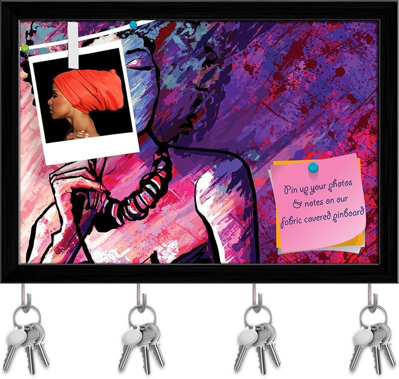 Artzfolio Jazz Singer With Microphone Pin Board with Key Holders Black Frame 11.3x8inch Cork Bulletin Board  (Multicolor 11.3 x 8 inch (29 x 20 cms))