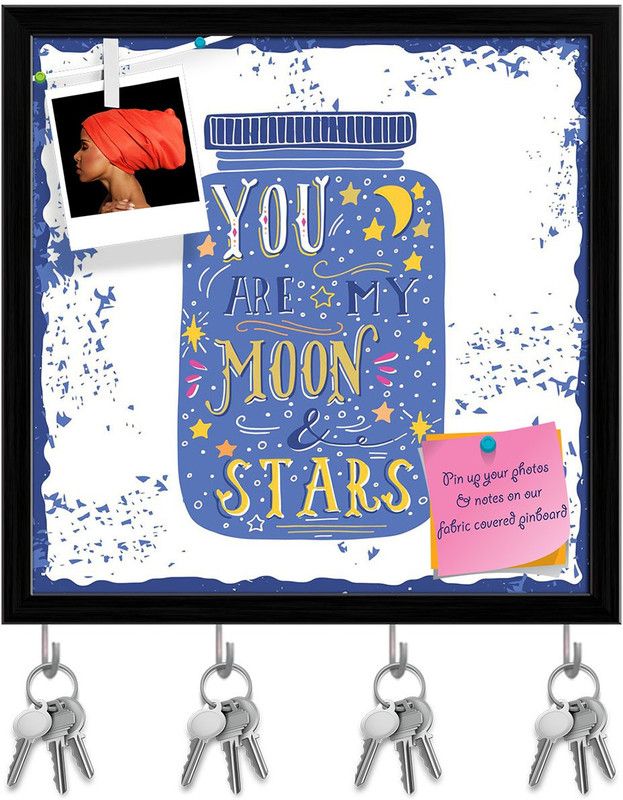 Artzfolio You Are My Moon & Stars Pin Board with Key Holders Black Frame 8x8inch Cork Bulletin Board  (Multicolor 8 x 8 inch (20 x 20 cms))