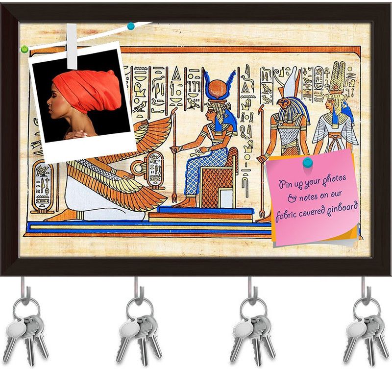 Artzfolio Isis & Winged Maat With Horus & Nefertari Pinboard Key Hook Dark Brown14.5x10in Cork Bulletin Board  (Multicolor 14.5 x 10 inch (37 x 25 cms))