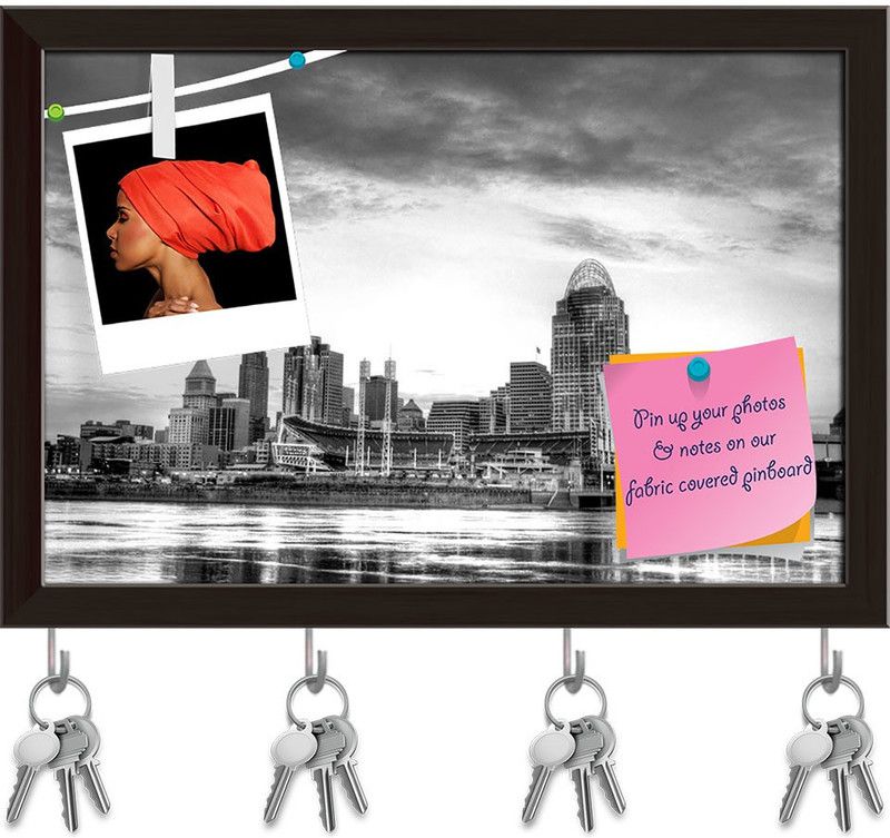 Artzfolio Cincinnati Ohio Skyline Newport Kentucky USA Pinboard Key Hook Dark Brown8.5x6in Cork Bulletin Board  (Multicolor 8.5 x 6 inch (22 x 15 cms))