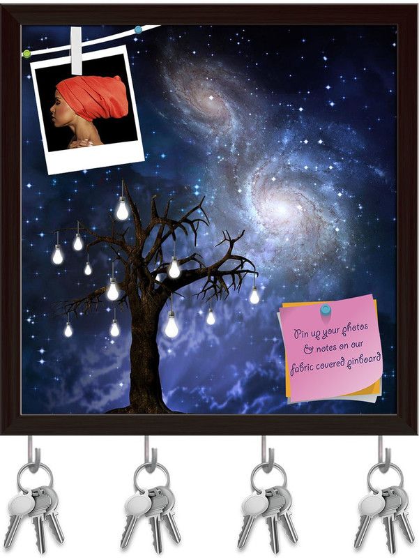 Artzfolio Enlightenment D2 Pinboard with Key Holder Hooks Dark Brown Frame 16x16.6inch Cork Bulletin Board  (Multicolor 16 x 16.6 inch (41 x 42 cms))