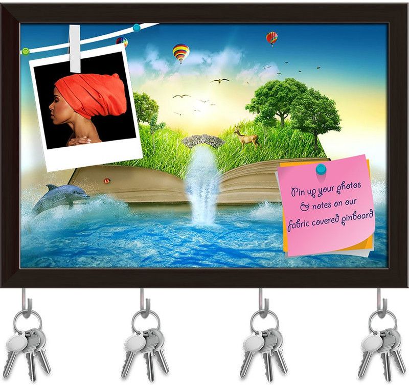 Artzfolio Magic Book Covered With Grass Trees & Waterfall Pinboard Dark Brown17.6x12in Cork Bulletin Board  (Multicolor 17.6 x 12 inch (45 x 30 cms))