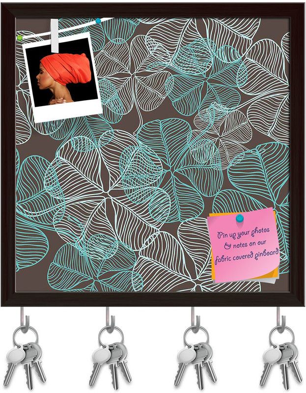 Artzfolio Clover Pinboard with Key Holder Hooks Dark Brown Frame 8 x 8 inch (20 x 20 cms) Cork Bulletin Board  (Multicolor 8 x 8 inch (20 x 20 cms))