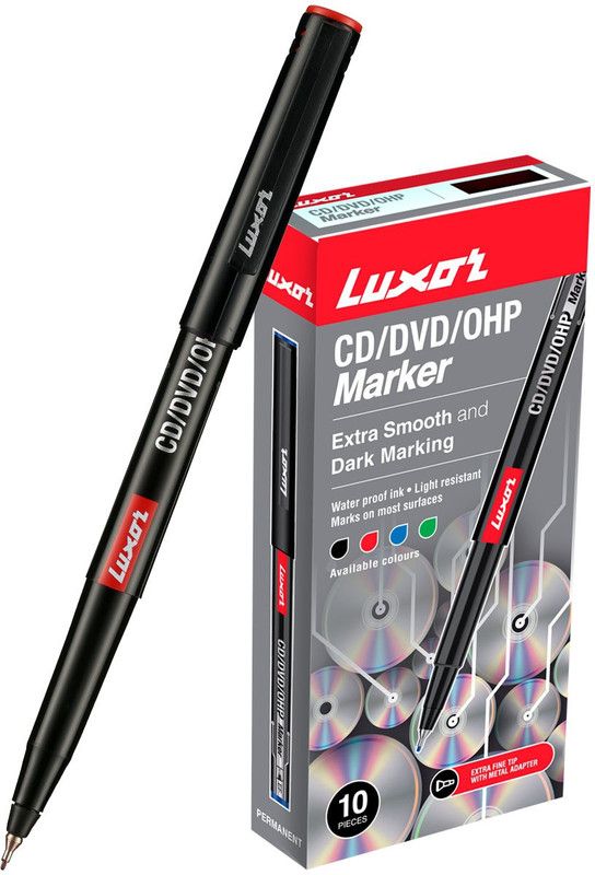 LUXOR Red CD/DVD/OHP Marker  (Set of 10, Red)