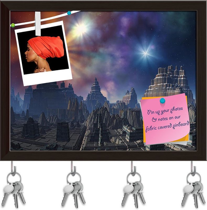 Artzfolio Deserted Alien City Pinboard with Key Holder Hooks Dark Brown Frame 10.3x8inch Cork Bulletin Board  (Multicolor 10.3 x 8 inch (26 x 20 cms))