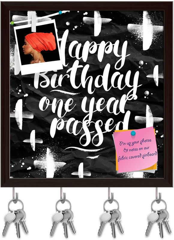Artzfolio Happy Birthday Pin Board with Key Holders Dark Brown Frame 8x8.6inch (20x22cms) Cork Bulletin Board  (Multicolor 8 x 8.6 inch (20 x 22 cms))