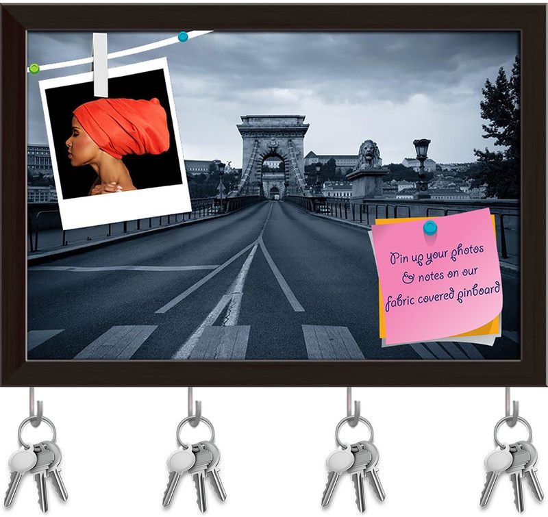 Artzfolio Chain Bridge At Dusk in Budapest Hungary Pinboard Key Hook Dark Brown17.5x12in Cork Bulletin Board  (Multicolor 17.5 x 12 inch (44 x 30 cms))