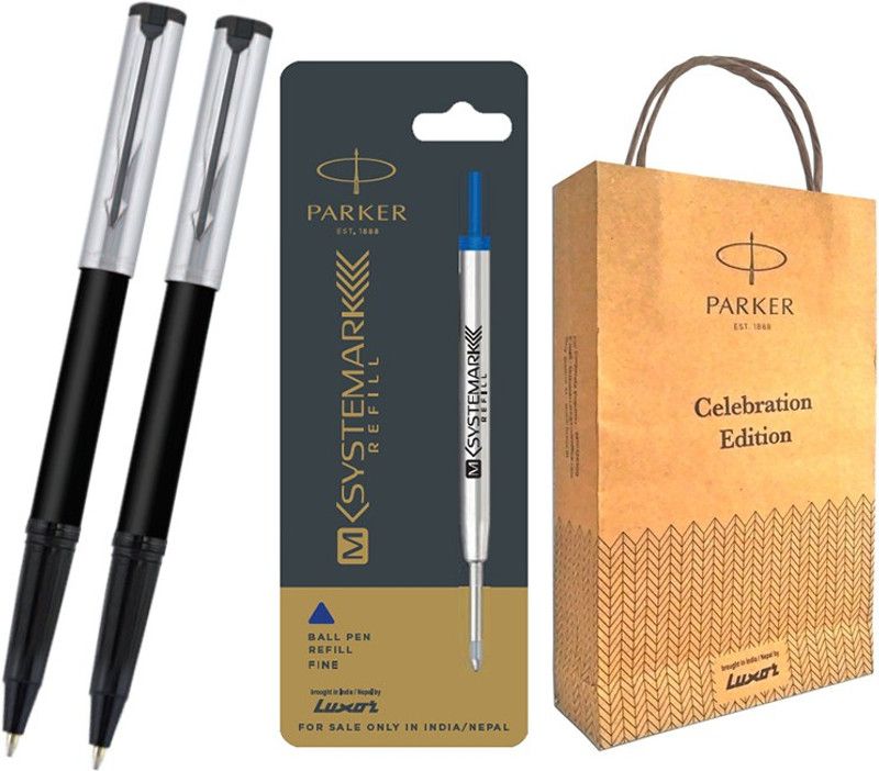 PARKER BETA PREMIUM BALL PEN WITH SS TRIM With 1Blue Systemark WIth Gift Bag Ball Pen  (Pack of 2, Blue)