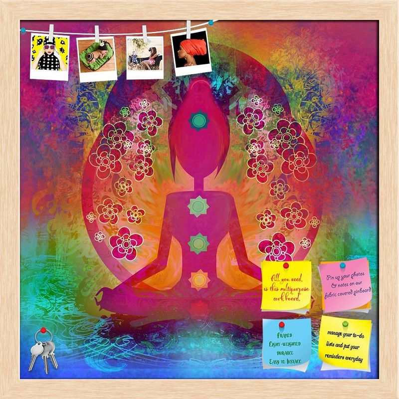 Artzfolio Yoga Lotus Pose Notice Pin Board Natural Brown Frame 20 x 20 inch (51 x 51 cms) Cork Bulletin Board  (Multicolor 20 x 20 inch (51 x 51 cms))