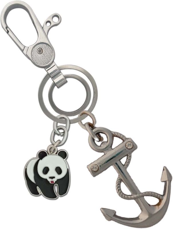 SHOKY LOOKS Anchor & Rope Design Stainless Steel Mini Panda With Locking Lock Key Chain
