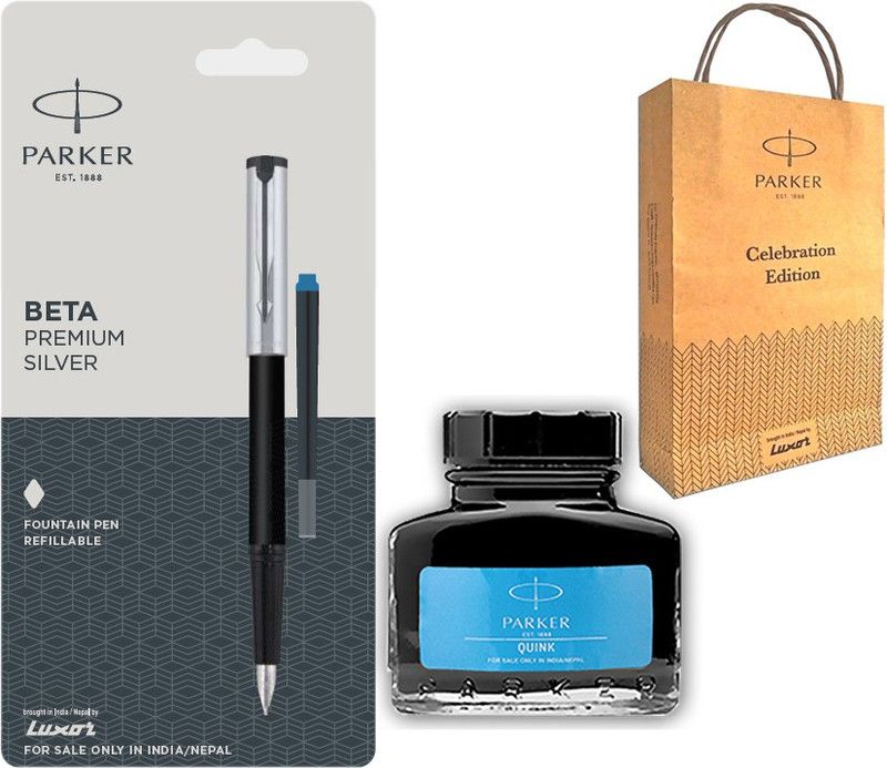 PARKER BETA PREMIUM FOUNTAIN PEN WITH SS TRIM With Blue Ink Bottle Gift Bag Fountain Pen  (Blue)