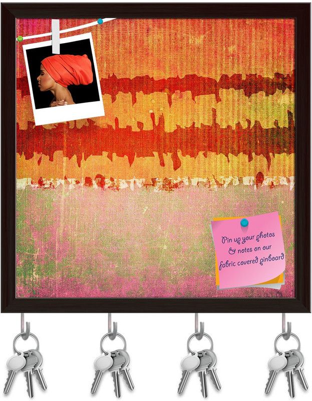 Artzfolio Abstract Artwork D151 Pinboard with Key Holder Hooks Dark Brown Frame 20x20inch Cork Bulletin Board  (Multicolor 20 x 20 inch (51 x 51 cms))
