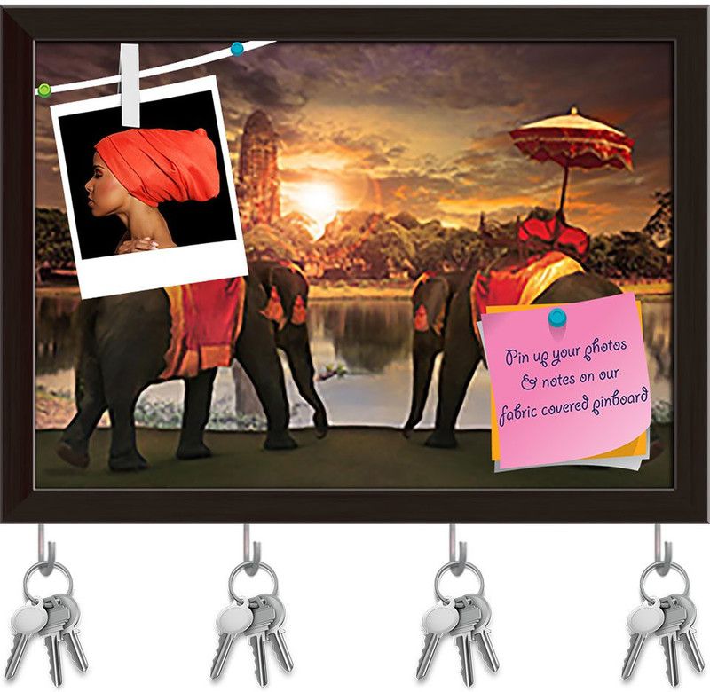 Artzfolio Thai Tradition Elephants In Old Pagoda In Ayuthaya Pinboard Dark Brown16.7x12in Cork Bulletin Board  (Multicolor 16.7 x 12 inch (42 x 30 cms))