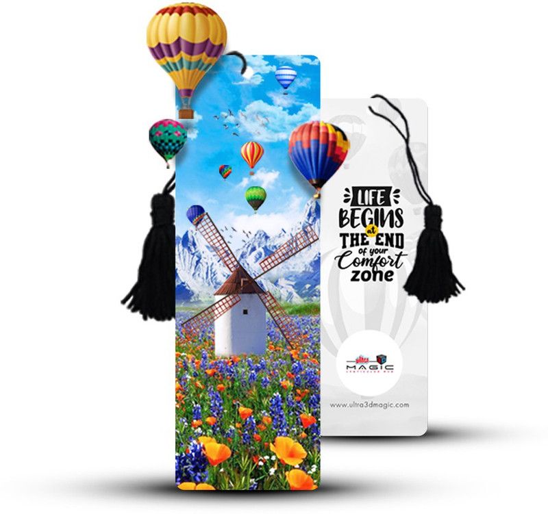 ULTRA 3D Lenticular Single Bookmark Theam of Mountains windmill Bookmarks Bookmark  (Hot Air Ballon, Multicolor)