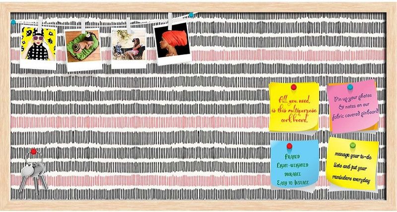 Artzfolio Hand Drawn Abstract Lines Pattern Notice Pin Board Soft Board with Push Pins Cork Bulletin Board  (Natural Brown Frame 24 x 12 inch (61 x 30 cms))