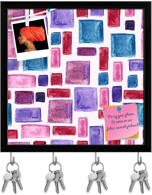 Artzfolio Watercolor Pattern Pin Board with Key Holders Black Frame 8x8inch (20x20cms) Cork Bulletin Board  (Multicolor 8 x 8 inch (20 x 20 cms))