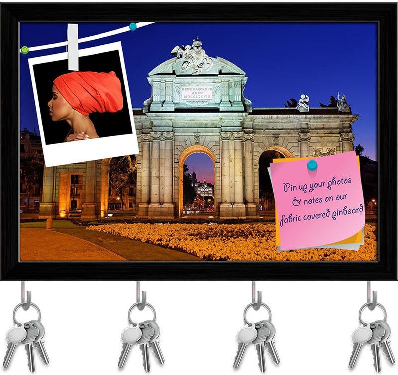 Artzfolio Night View Of Monument Puerta De Alcala Madrid Spain Pinboard Black 8.5x6in Cork Bulletin Board  (Multicolor 8.5 x 6 inch (22 x 15 cms))