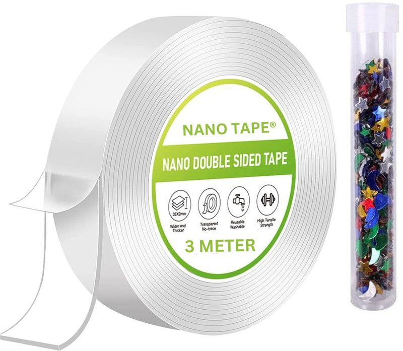 NANO TAPE Double Sided Tape Handheld Gel Tape With Sparkle Glitter for Ballon (Manual)  (Set of 2, Transparent)