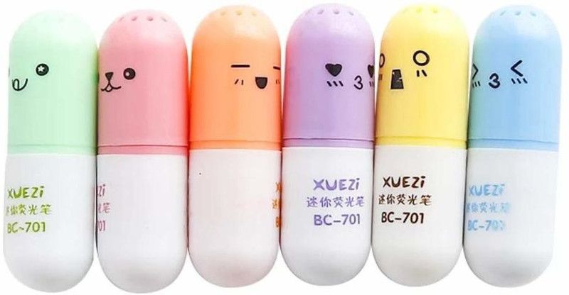 MGS Capsule Designer Highlighter Fine Grip Marker - Pack of 6  (Set of 6, multicolour)