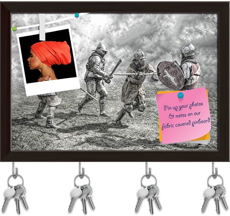 Artzfolio Medieval Knights Fighting In A Battle D2 Pinboard Key Hook Dark Brown14.5x10in Cork Bulletin Board  (Multicolor 14.5 x 10 inch (37 x 25 cms))