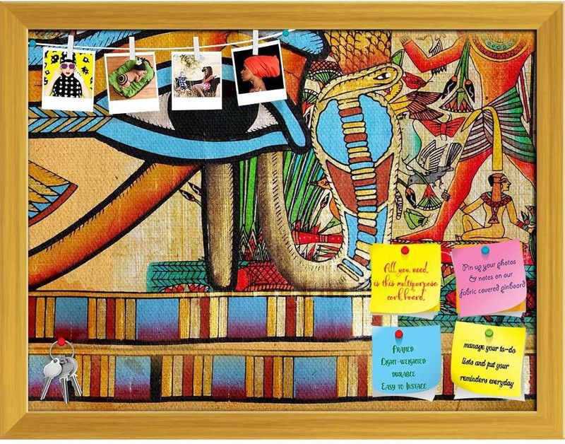 Artzfolio Egyptian Abstraction Notice Pin Board Soft Board with Push Pins Cork Bulletin Board  (Golden Frame 15.7 x 12 inch (40 x 30 cms))