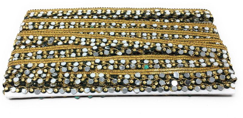 Inhika 9 Meters Lace Border Material, Real Mirror Embroidered, Cotton Mix Fabric (2 cm Wide, Bottle Green) for saree dupatta lehenga blouse Lace Reel  (Pack of 1)