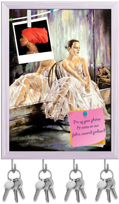 Artzfolio The Ballerina Sitting Near A Mirror Pin Board with Key Hooks White Frame 6x8inch Cork Bulletin Board  (Multicolor 6 x 8 inch (15 x 20 cms))