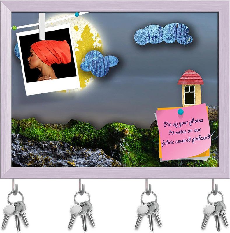 Artzfolio Mountain At Night Pin Board with Key Holders White Frame 10.3x8inch (26x20cms) Cork Bulletin Board  (Multicolor 10.3 x 8 inch (26 x 20 cms))