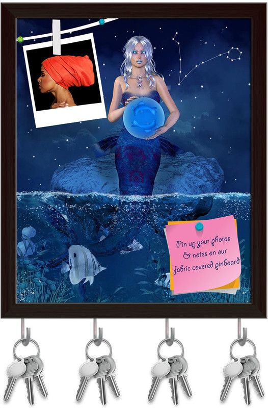Artzfolio Zodiac Series Pisces D1 Pinboard with Key Holders Dark Brown Frame16x19.1inch Cork Bulletin Board  (Multicolor 16 x 19.1 inch (41 x 49 cms))