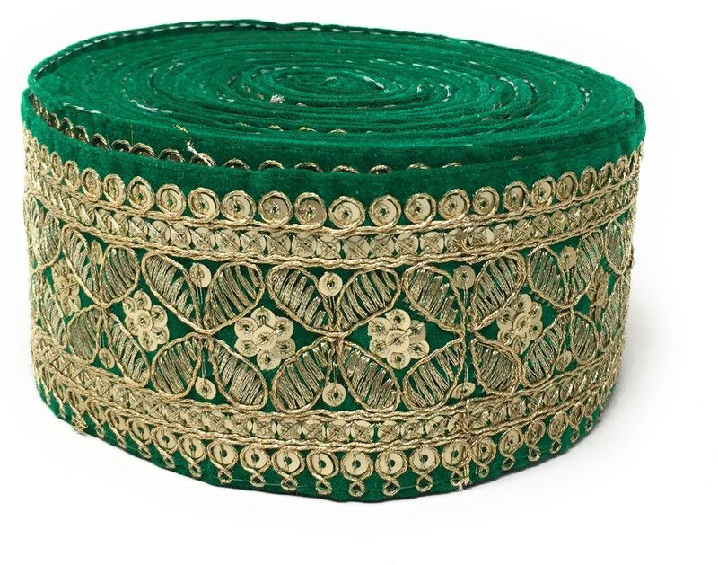 Inhika 9 Meters Lace Border Material, Embroidered, Velvet Fabric (6cm Wide, Green) for saree dupatta lehenga blouse Lace Reel  (Pack of 1)