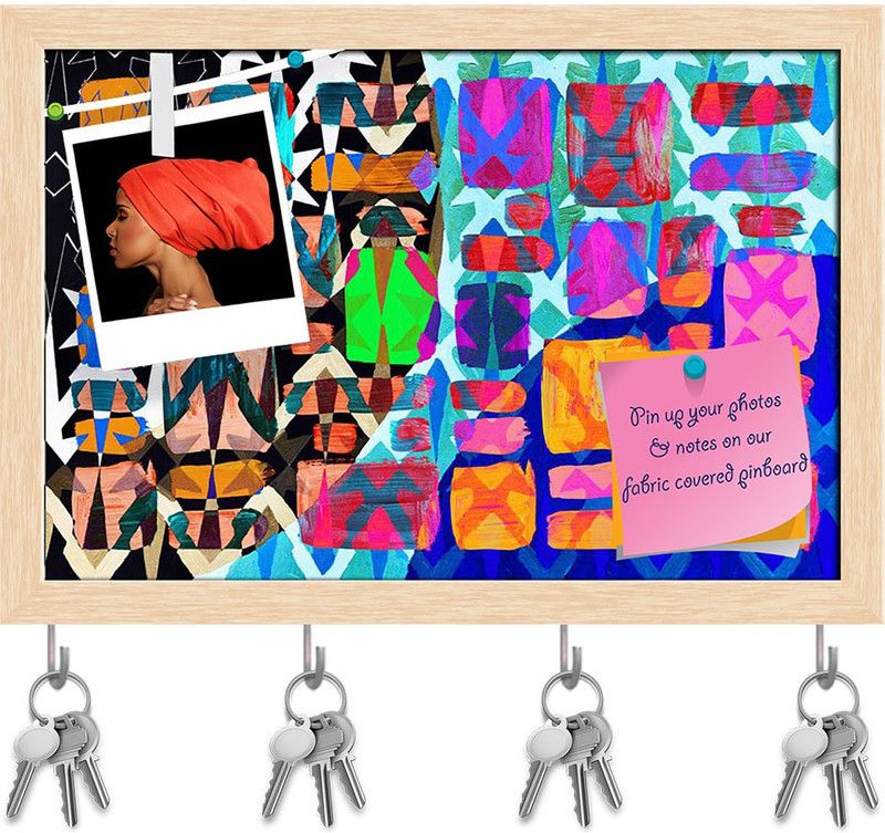 Artzfolio Abstract D23 Pinboard with Key Holder Hooks Natural Brown Frame 8.5x6inch Cork Bulletin Board  (Multicolor 8.5 x 6 inch (22 x 15 cms))