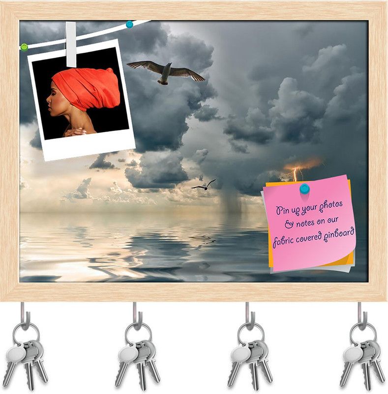 Artzfolio Seagulls Over Ocean Pinboard with Key Holders Natural Brown Frame10.3x8inch Cork Bulletin Board  (Multicolor 10.3 x 8 inch (26 x 20 cms))