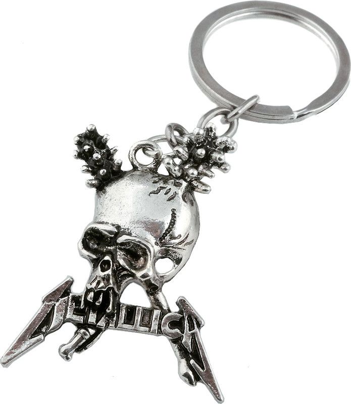 WorldForU Vintage Music Metallica (Band) Skull Keychain, Silver Key Chain