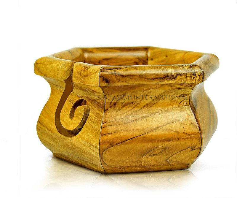 SAWI Teakwood Hand-Crafted Wooden Yarn Storage Bowl with Carved Holes | Knitting and Crochet | Pack of 1 Manual Yarn Winder
