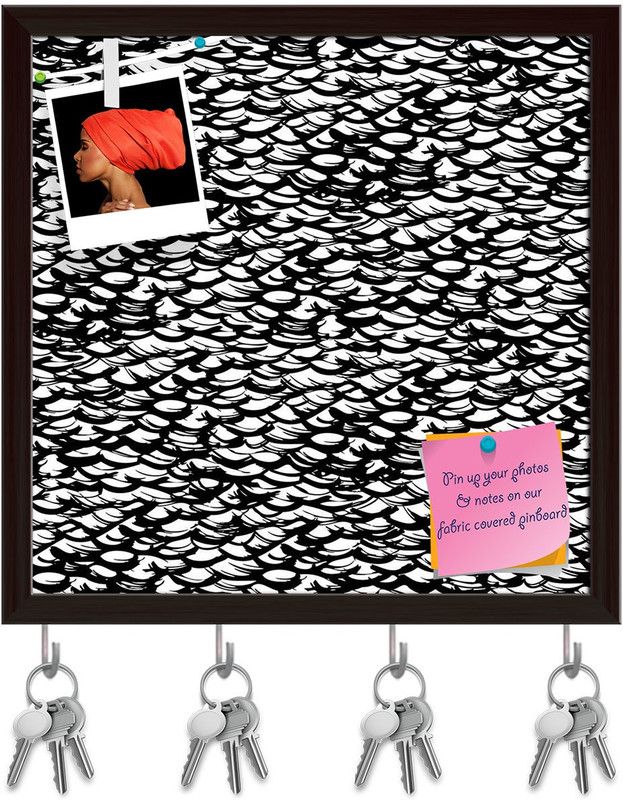 Artzfolio Ditsy Strokes Pinboard with Key Holder Hooks Dark Brown Frame 20x20inch Cork Bulletin Board  (Multicolor 20 x 20 inch (51 x 51 cms))
