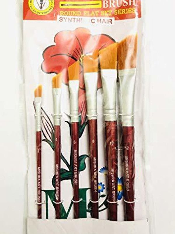 Paaroots Golden Synthetic Hair Artist Quality Angular Long Handled Brushes Set of 6 Paint Brushes Artistic Quality Suitable for Beginners to Professionals (2, 4, 6, 8, 10, 12)  (Multicolor)