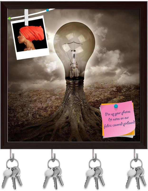 Artzfolio A Light Bulb Is Growing As A Tree Pinboard & Key Holders Dark Brown Frame10x10in Cork Bulletin Board  (Multicolor 10 x 10 inch (25 x 25 cms))