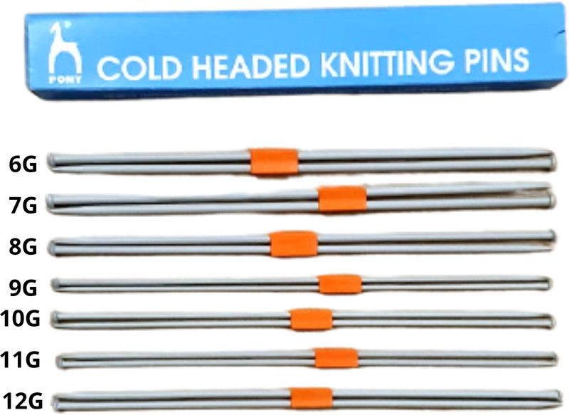 Pony Knitting pins/Knitting Needles, Single Point Round Knob Aluminium (Length 25cm)- Set of 7 Knitting Pin  (Pack of 14)