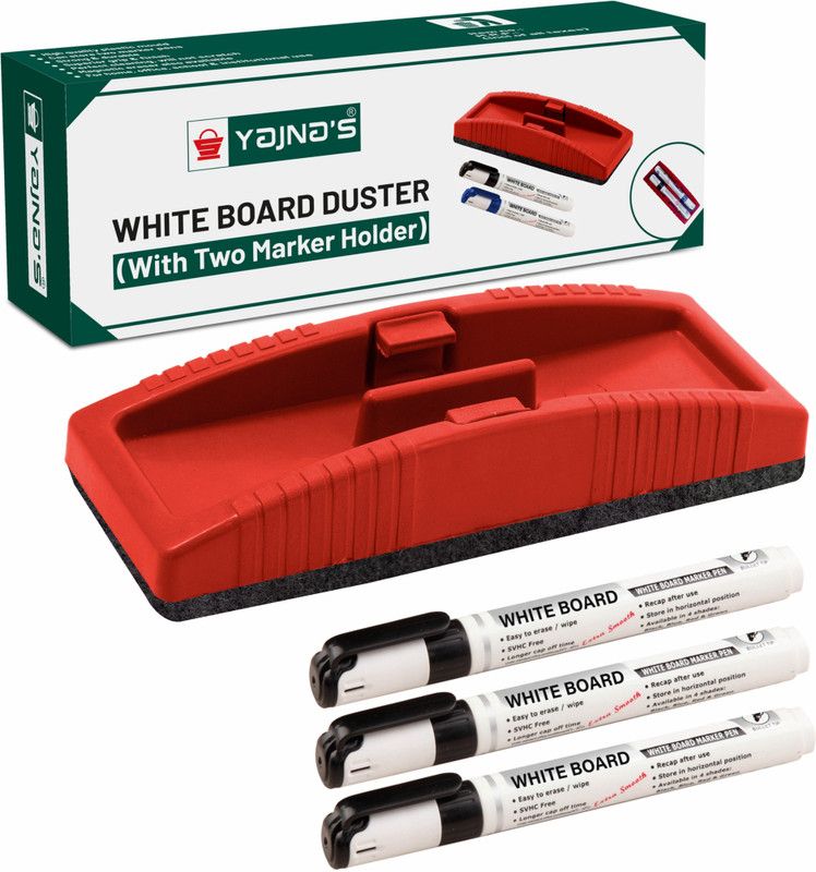 YAJNAS Non Magnetic Whiteboard Duster And Marker| Dry Erase Whiteboard Eraser for Erasing Whiteboard Marker or Chalkboard Writing - (Pack of 1 Duster And 3 Marker, Multicolor) Dusters  (Multicolor)