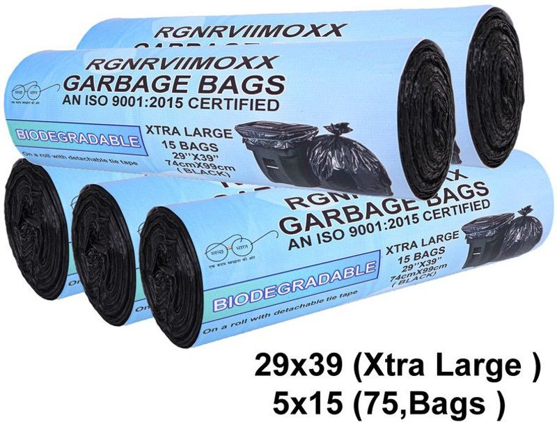 RGNRVIIMOXX OXO-Biodegradable Garbage Bags 29x39 Inches (Xtra Large) pack of 5 Roll (75,Bags ) black XL 30-50 L Garbage Bag  (75Bag )